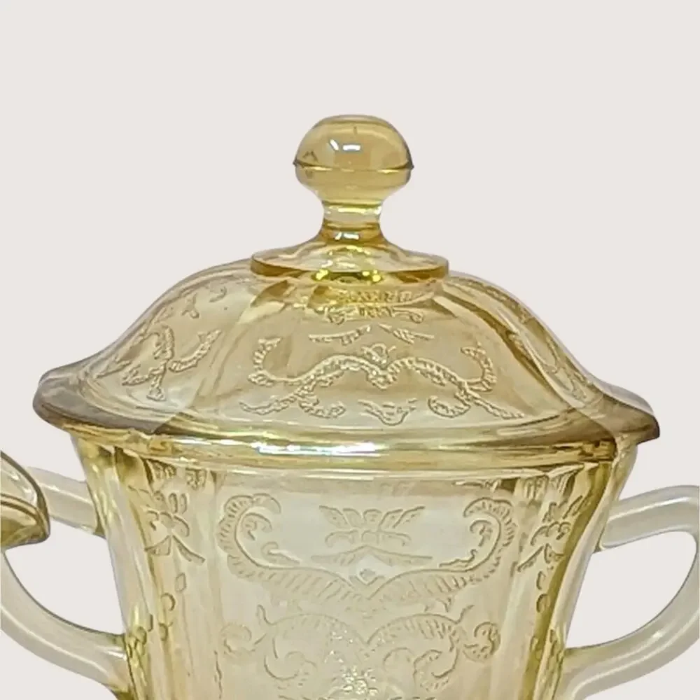 1930s Federal Glass Amber Madrid Creamer and Sugar Bowl